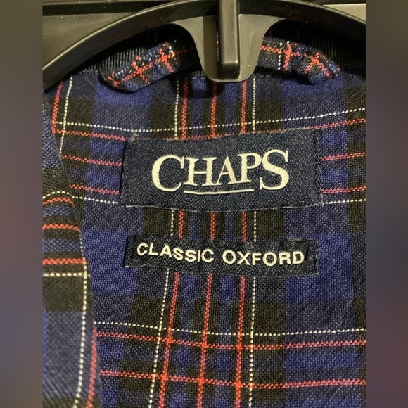 CHAPS button down long sleeve plaid shirt XL navy squared - Picture 2 of 8